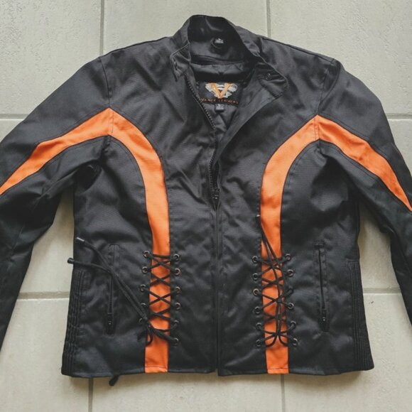 Women's Vance Leathers Motorcycle Jacket Size Large L Black & Orange - Picture 1 of 2
